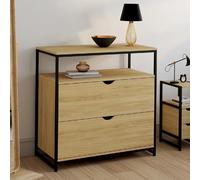 IDMarket – Commode Detroit 2 tiroirs design industriel avec étagère Noir