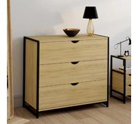 IDMarket Commode DETROIT 3 tiroirs 80 cm design industriel Noir
