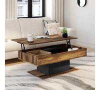 IDMarket – Table basse EDEN plateau relevable rectangulaire bois foncé effet vieilli et noir