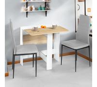 IDMarket - Table Console Pliable EDI 2-4 Personnes Bois Blanc Plateau façon hêtre 103 x 76 cm