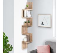 IDMarket – Étagère murale d'angle ISA 5 niveaux façon hêtre