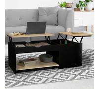 IDMarket Table basse Eyla rectangulaire 2 plateaux relevables coffre bois noir façon hêtre