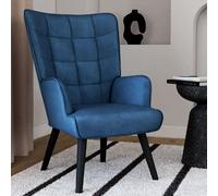 IDMarket Fauteuil scandinave ANIA en velours bleu