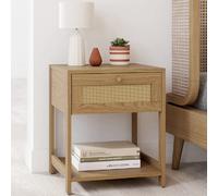 IDMarket Tables de chevet HANAE vintage 1 tiroir 1 étagère effet naturel cannage Lot de 2