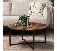 IDMarket Table basse ronde HAWKINS 80 cm bois foncé design industriel