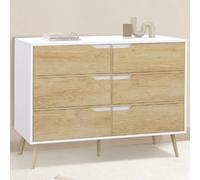 Commode 6 tiroirs helsinki 115 cm scandinave blanc et effet hêtre