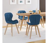 IDMarket - Lot de 4 chaises ROBINE - Tissu bleu canard - Salle à manger