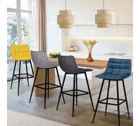 IDMarket Tabourets de bar MADY en velours mix color bleu, gris clair, gris foncé, jaune - Lot de 4