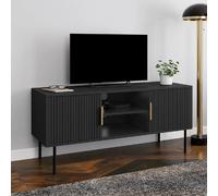 IDMARKET Meuble TV 110 cm MARCEL noir 2 portes effet lattes