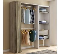 IDMarket Dressing extensible MARTY 120/170 x 50 x 180 cm blanc étagères hêtre double penderie taupe