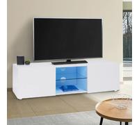 IDMarket - Meuble TV ELI 113 cm - Blanc, étagère en verre avec LED