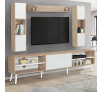 IDMarket – Ensemble meuble TV Houston 180 cm Bois et Blanc avec étagères