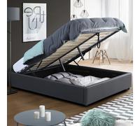 IDMarket – Lit coffre double Miami – Sommier 140 x 190 cm – PVC gris
