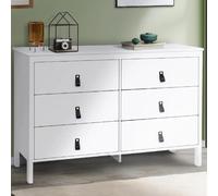 IDMarket - Commode 6 tiroirs Milano 115 cm Bois Blanc avec poignée Languette Noire