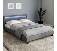 IDMarket – Lit double NEO – 140 x 190 cm, PVC gris, sommier et LED intégrées