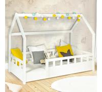 IDMarket Lit cabane enfant Neree 80 x 160 cm avec sommier et barrières blanc