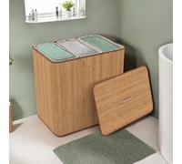 IDMarket - Panier à Linge 3 bacs Amovibles Bambou Alba Tissu écru
