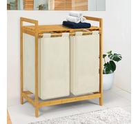 IDMarket Panier à linge BEA 2 bacs bambou tissu écru
