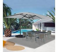 IDMarket - Parasol déporté inclinable Rotatif 360 Calvi Gris Clair 3x4 M avec 4 Dalles et Housse
