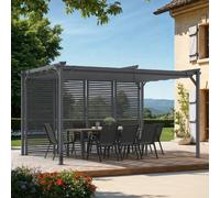 IDMarket - Pergola édition Collector persienne Toit rétractable 3x4M 4 pans modulables Gris Anthracite
