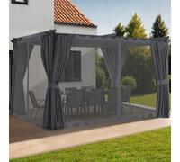 IDMarket - Pergola édition intégrale moustiquaire, toit rétractable 3x4 m, 4 rideaux gris