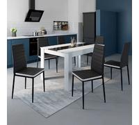IDMarket Chaises de salle à manger ROMANE assise matelassée noire bandeau blanc Lot de 6