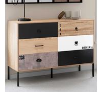 IDMarket Commode 6 tiroirs Sacramento 115 cm design industriel dépareillé