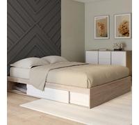 IDMarket - Cadre de lit Double Salem avec rangements et sommier 140 x 190 cm façon hêtre et Blanc