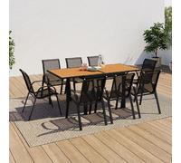 IDMarket - Salon de jardin Poly - Table extensible 90-180 cm + 8 chaises bois et noir