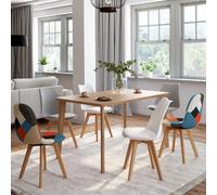 IDMarket Lot de 6 chaises Sara scandinaves – 2 blancs, 2 gris clair, 2 patchworks multi-couleurs