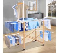 IDMARKET Séchoir à linge pliable DELUXE capacité 22M avec tringle blanc et effet bois