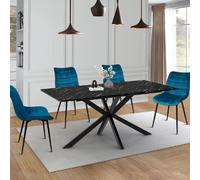 Table À Manger Alaska 6-8 Personnes Effet Marbre Noir Et Pied Araignée Métal 160 Cm