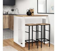 IDMARKET Table de bar îlot JUNO bois blanc et plateau façon hêtre