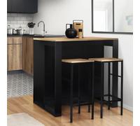 IDMarket - Table de Bar îlot Juno Bois Noir et Plateau façon hêtre