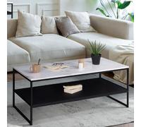 IDMarket Table basse ALASKA double plateau effet marbre, pieds métal Noir