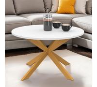 IDMarket - Table Basse Gisele Ronde 70 cm Pied araignée Plateau Blanc et Pied Effet Bois