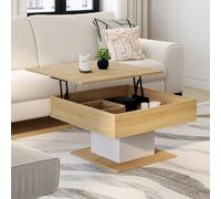 IDMarket - Table basse Eden carrée - Plateau relevable - Bois et blanc