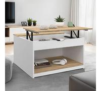 IDMarket - Table Basse Plateau relevable carrée ELEA avec Coffre Bois Blanc et façon hêtre