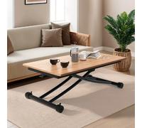 Table basse fixe relevable en table à manger rectangulaire URBANA 100 cm bois et noir design industriel