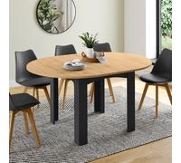 IDMarket - Table à Manger Extensible Ronde Dona 4-8 Personnes Noire Plateau façon hêtre 110-150 cm