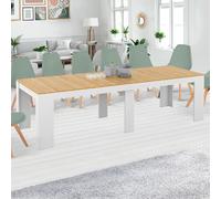 IDMARKET Table console extensible ORLANDO 14 personnes 300 cm blanc et façon hêtre