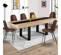 IDMARKET Table à manger extensible rectangle PHOENIX 4-8 personnes bois et noir bande centrale noire 160-200 cm