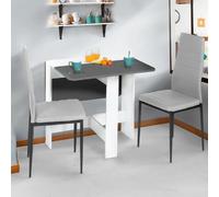 IDMarket Table console pliable EDI pour 2-4 personnes bois blanc plateau gris 103 x 76 cm