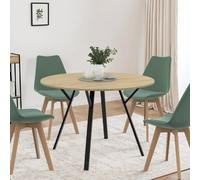 IDMarket - Table à manger ronde fixe YSEULT - Bois et noir, 4-6 personnes, 110 cm