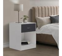 IDMarket Tables de chevet OLGA – Lot de 2, 1 tiroir avec niche, bois blanc & tiroir gris