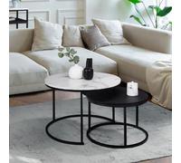Lot De 2 Tables Basses Gigognes Alaska Rondes 54/70 En Bois Effet Marbre Et Noir Pieds Métal
