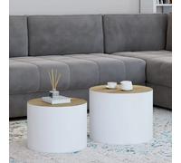 IDMarket - Lot de 2 tables basses cylindres gigognes Galia - Bois et blanc