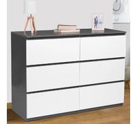 Commode 6 Tiroirs Tomi Bois Blanc Et Gris
