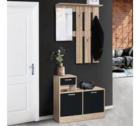 IDMarket Vestiaire d'entrée PAULIN avec miroir design hêtre portes noires