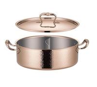 Marmite à Fond Plat Compatible Cuisson, Or Rose 2 Emplacements, 26CM | Finition Extérieure ciselée, Faitout avec Poignées Latérales, Cocotte Hot Pot, Familles